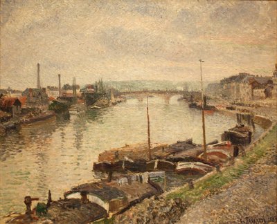 The Stone Bridge and Barges at Rouen by Camille Jacob Pissarro